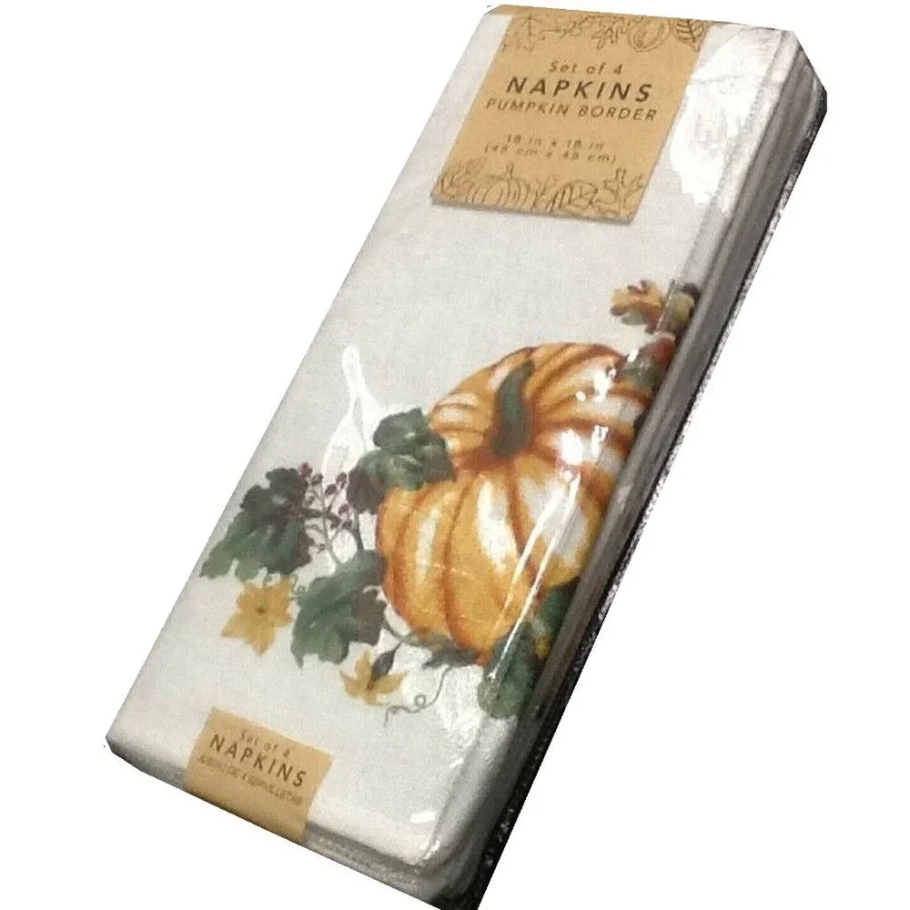 Set of 4 Pumpkin 60% Cotton 40% Polyester Fabric Table Napkins for Autumn decor
